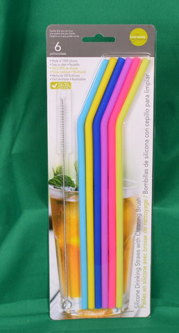 6 silicone drinking straws with cleaning brush - Sparta Country Candles